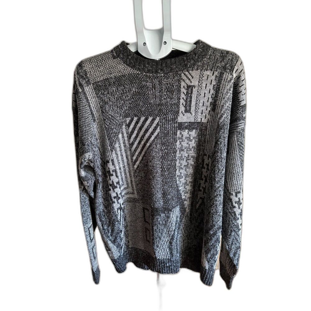 Le Tigre Vintage Black White Mens Tall XXL Patterned Sweater Grandpa Retro